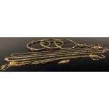 A 9ct gold necklace, marked 375; other 9ct gold jewellery, three bangles; beaded necklace; bar