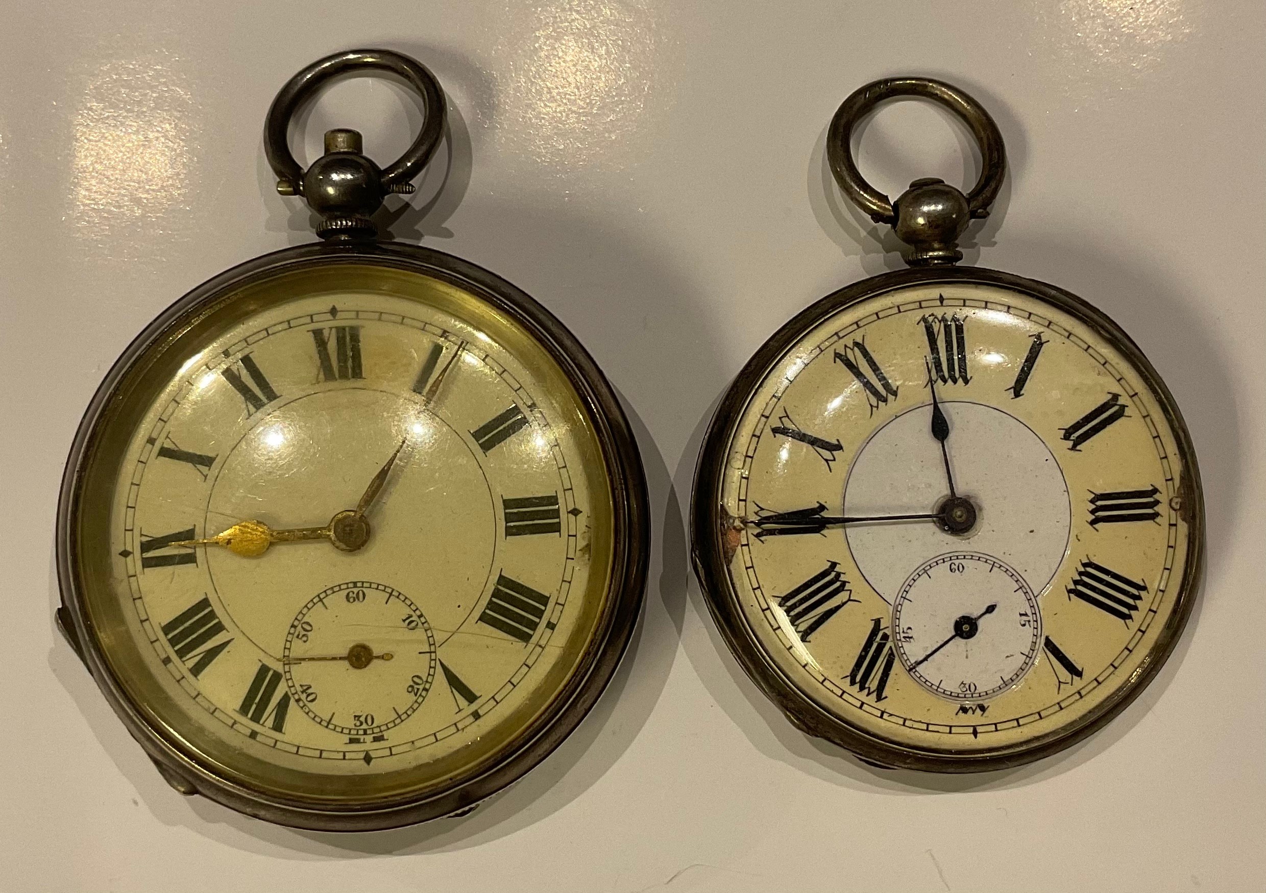 A silver open faced pocket watch, marked 925; another, marked fine silver (2)