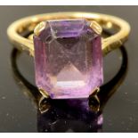 A 9ct gold ring, set with a single amethyst, size O, 3.8g