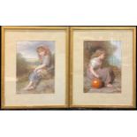 A pair of 19th century lithographic prints, of children in pastoral settings, 41cm x 30cm, each gilt