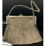 A Victorian silver chain mail mesh evening purse, approx 25cm high overall with chain handle, London