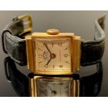 A lady's 18ct gold wristwatch, Orvemon, Genève, marked 18k, 750, number 213, black leather strap