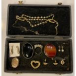 A Victorian amethyst and pearl necklace; an agate locket; an opal ring; an oval locket; earrings;