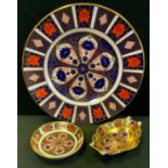 A Royal Crown Derby 1128 imari pattern plate, 26.5cm diameter, circular trinket dish, bother firsts;