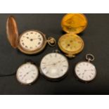 A Victorian silver open face pocket watch, London 1853; two others smaller 935 silver cased; a