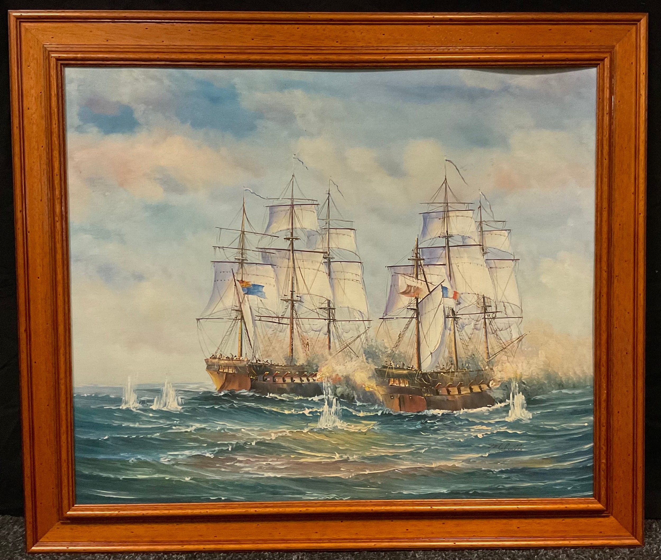 Ambrose, Clipper at Full Sail, signed oil on canvas laid on board, 39cm x 49cm; Melville, Naval - Image 2 of 3