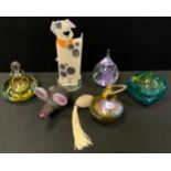 A three colour sommerso glass dressing table scent bottle, with amber, aquamarine and clear glass