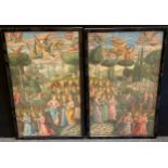 A pair of Arundel Society chromolithographs, each with Renaissance paintings, 76cm x 46cm, framed (