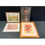 Gill Hoyland, Tulips, signed, watercolour, 35cm x 25cm; Nora Howarth, by and after, Pigs &