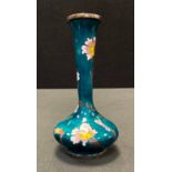 A mid 20th century Korean Cloissone enamel 999 silver posy vase, multi-coloured yellow, white and