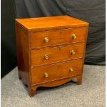 A 19th century box wood strong chest of small proportions, three graduated drawers later brass