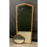 A large 19th century wall mirror, pointed top, 152.5 cm x 61 cm high; another smaller oval, 49cm x