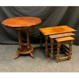 A Frank Hudson & Son shaped circular occasional table, quartered turned columns, circular foot,