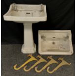Architectural salvage - an early 20th century two tap full pedestal basin sink by ‘Shanks’, 87cm