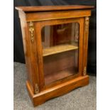 A Victorian walnut and gilt metal mounted side cabinet, glazed door, plinth base, 102cm high x