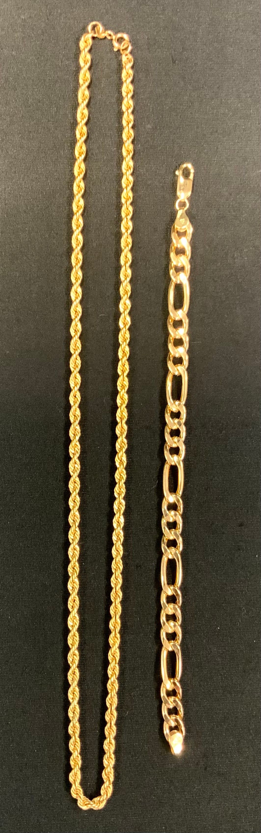 A 9ct gold rope twist necklace; curb link bracelet, 12.3g (2)