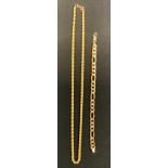 A 9ct gold rope twist necklace; curb link bracelet, 12.3g (2)