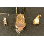 Jewellery - a Lehrer rose quartz 9ct gold pendant necklace, 10.9g gross; Csarite and diamond pendant