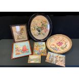 Oriental embroidered mural; others inc flowers, birds, scenery (7)