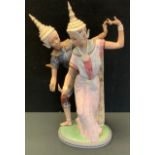 A Large LLadro earthenware figure group, Balinese Dancers, designed by Vicente Martínez, withdrawn