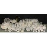 Glassware - cut and pressed glass inc set of six etched wine glasses; sherry glasses; celery pot;