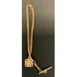 A heavy weight 15ct gold albert chain, T bar terminal, stamped 15ct to t bar and end link, approx