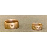 A 9ct gold wedding band, size W, London 1965, 6.9g; another smaller size I, London 1969, 3.2g (2)