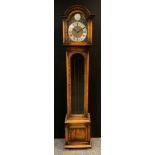 A George III style oak Longcase clock, Embee quarter-chiming, triple weight, 8 Day Westminster