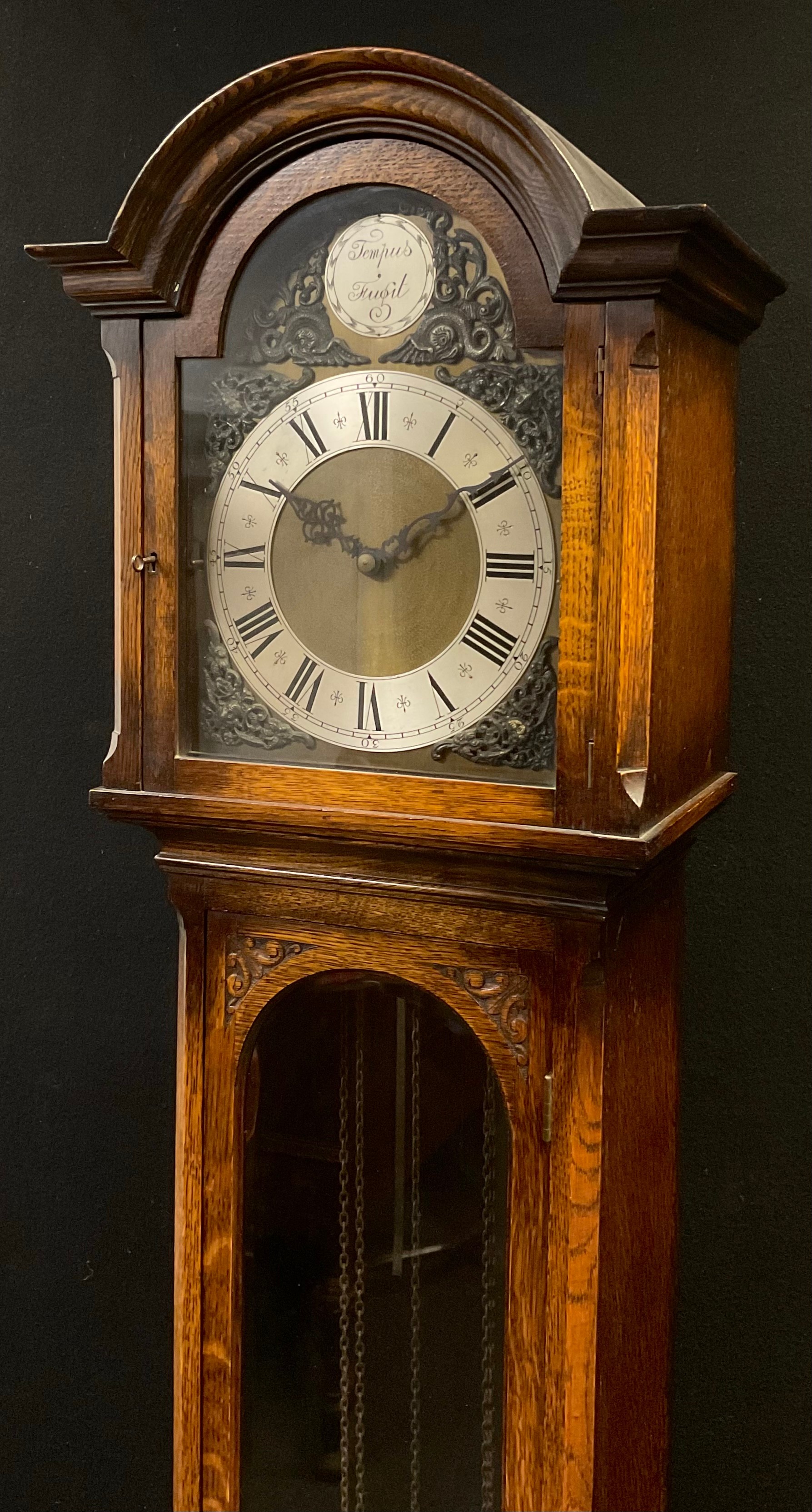 A George III style oak Longcase clock, Embee quarter-chiming, triple weight, 8 Day Westminster - Image 2 of 3