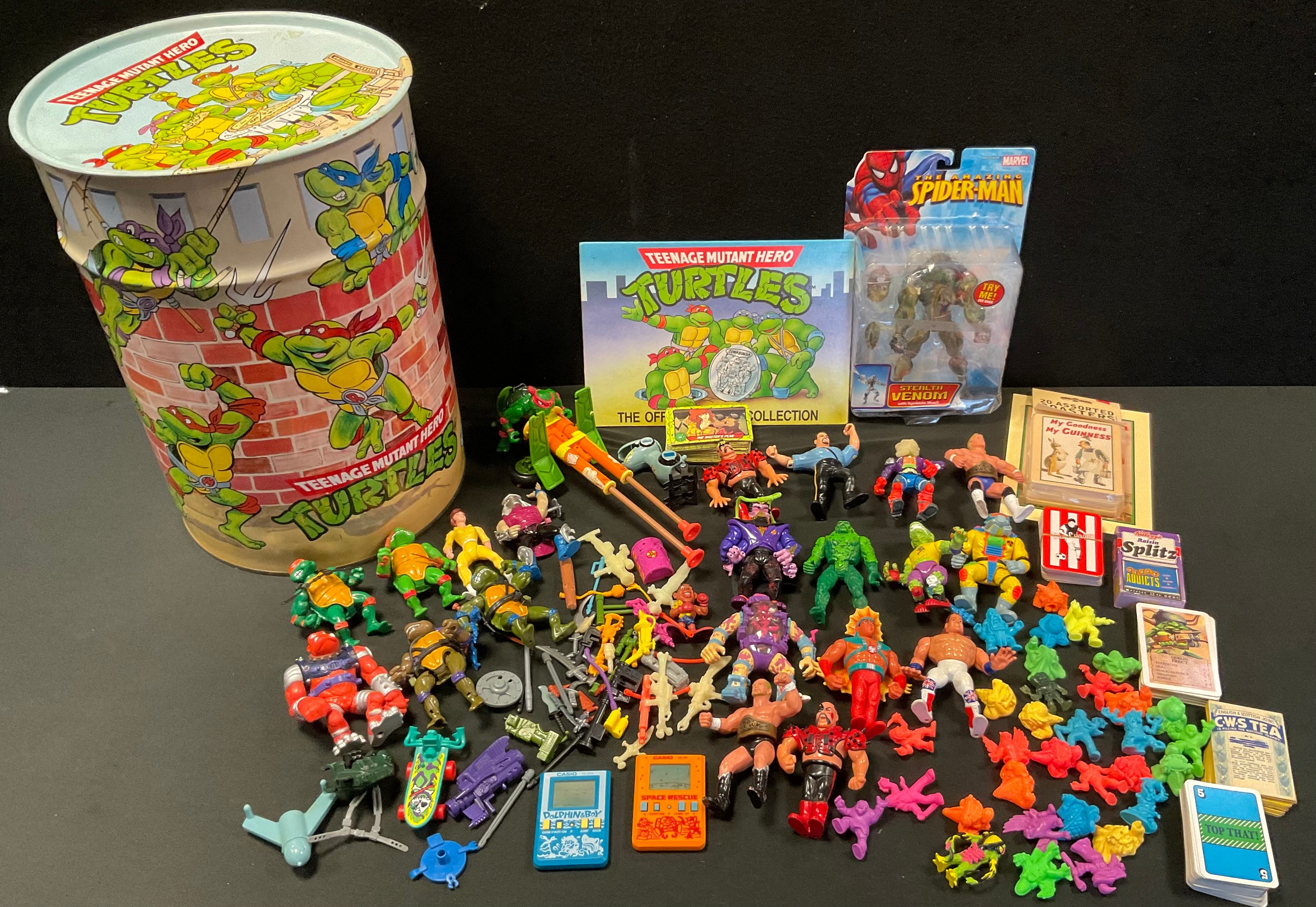Toys -Teenage Mutant Ninja Turtles playmates models/figures; a storage bin; collectors medals; etc.
