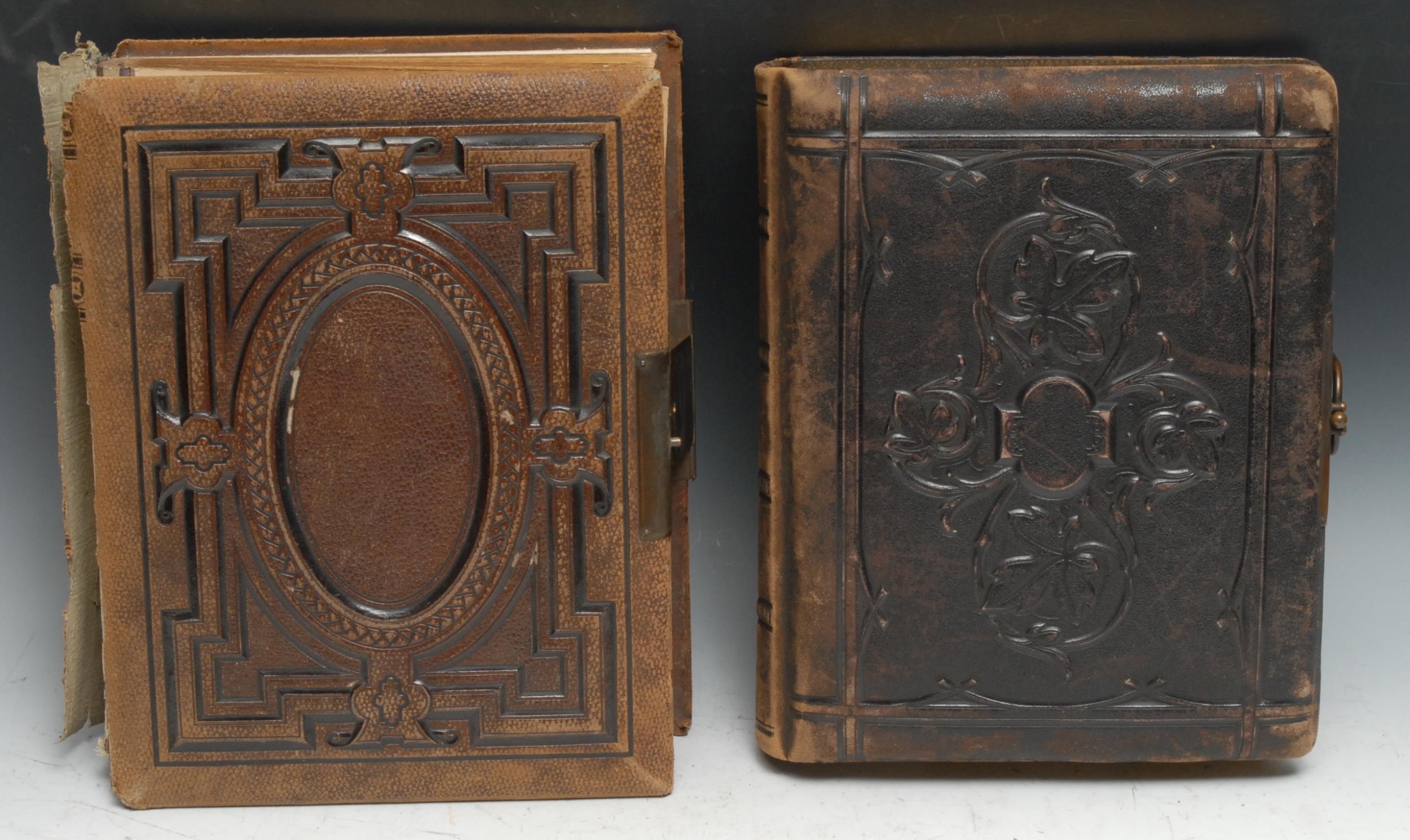 Photography - a late 19th century tooled leather carte de visite album, containing mostly single