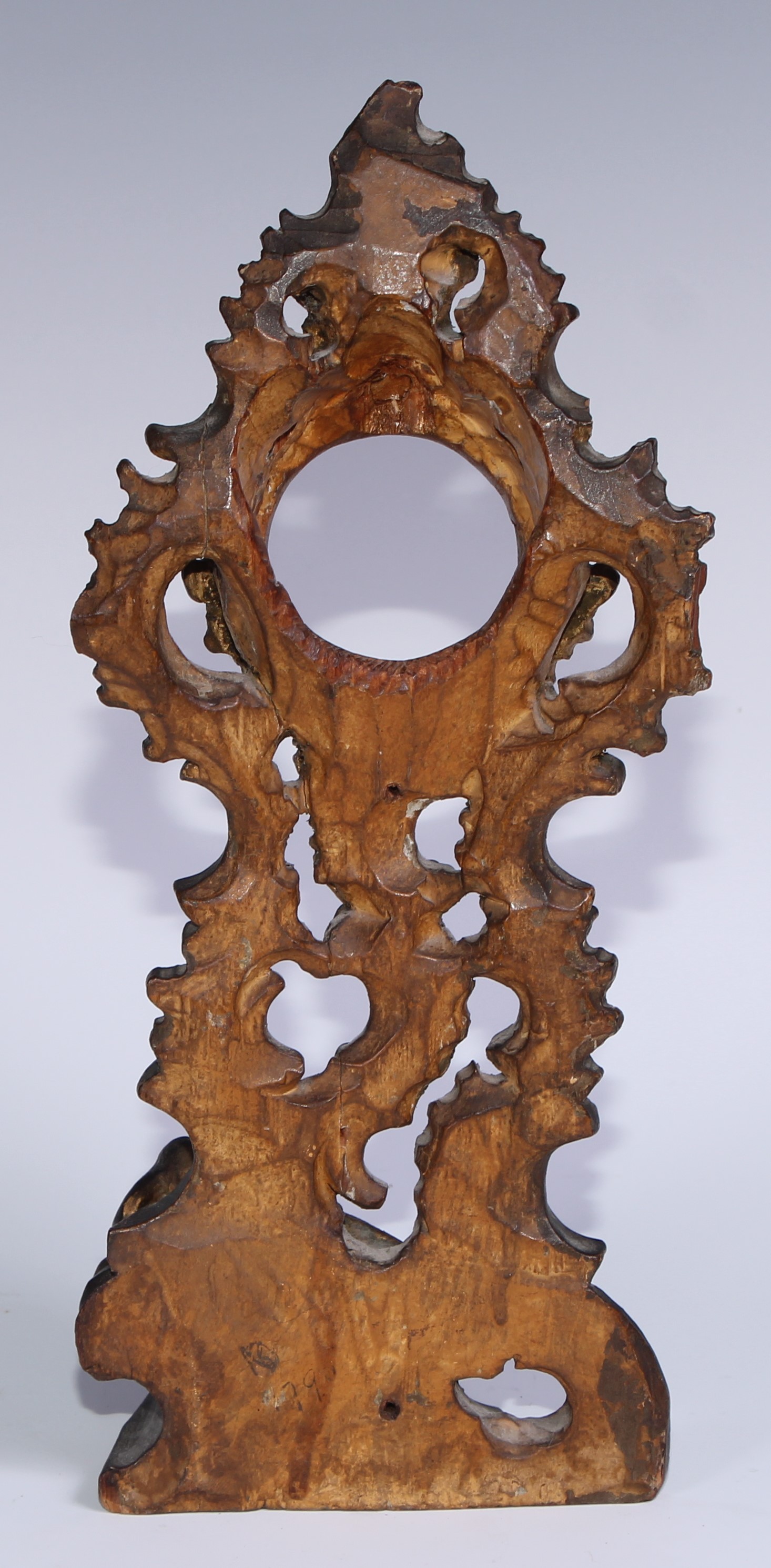 A sculptural 19th century gilt wood pocket watch stand, carved in the Rococo taste with a scantily - Image 4 of 4