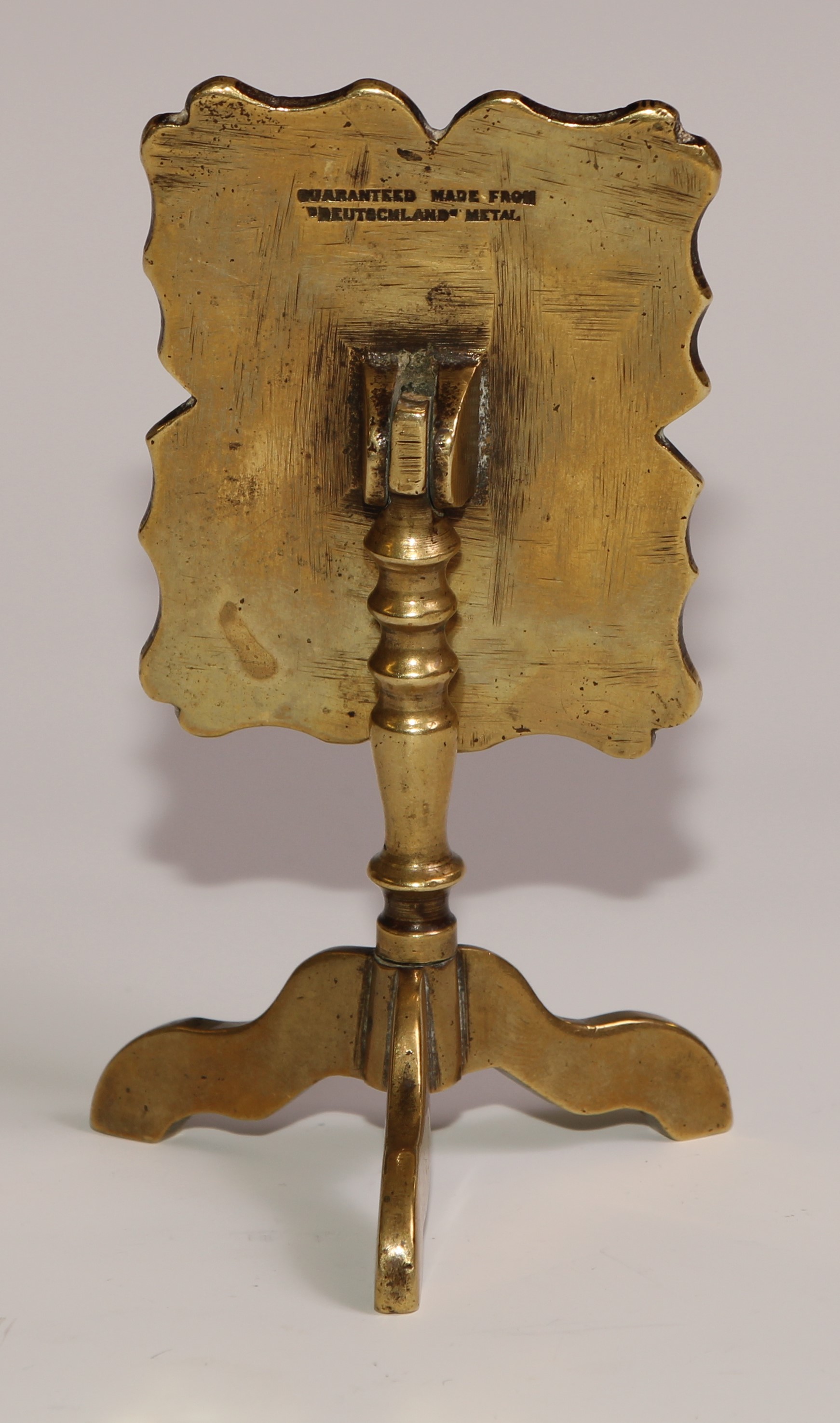 Maritime Salvage - an interesting 19th century brass miniature tripod occasional table or candle - Image 3 of 3