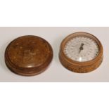 A 19th century boxwood travelling pocket compass, domed push-fitting cover enclosing a gimbal