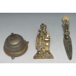 A 19th century gilt brass and alabaster letter knife, as a celestial being, with lofty wings,