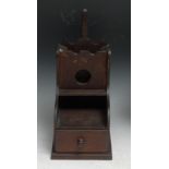 Folk Art - a 19th century tramp art pocket watch stand, the base with a drawer, 32.5cm high, c.1880