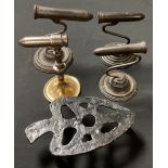 Domestic Metalwork - a 19th century cast iron goffering or tally iron on stand, impressed mark '