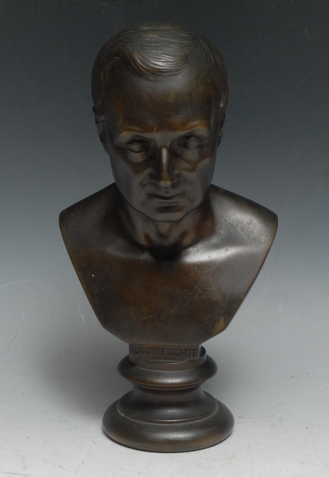 French School (19th century), a brown patinated bronze bust, of Auguste Comte (1798 - 1857),