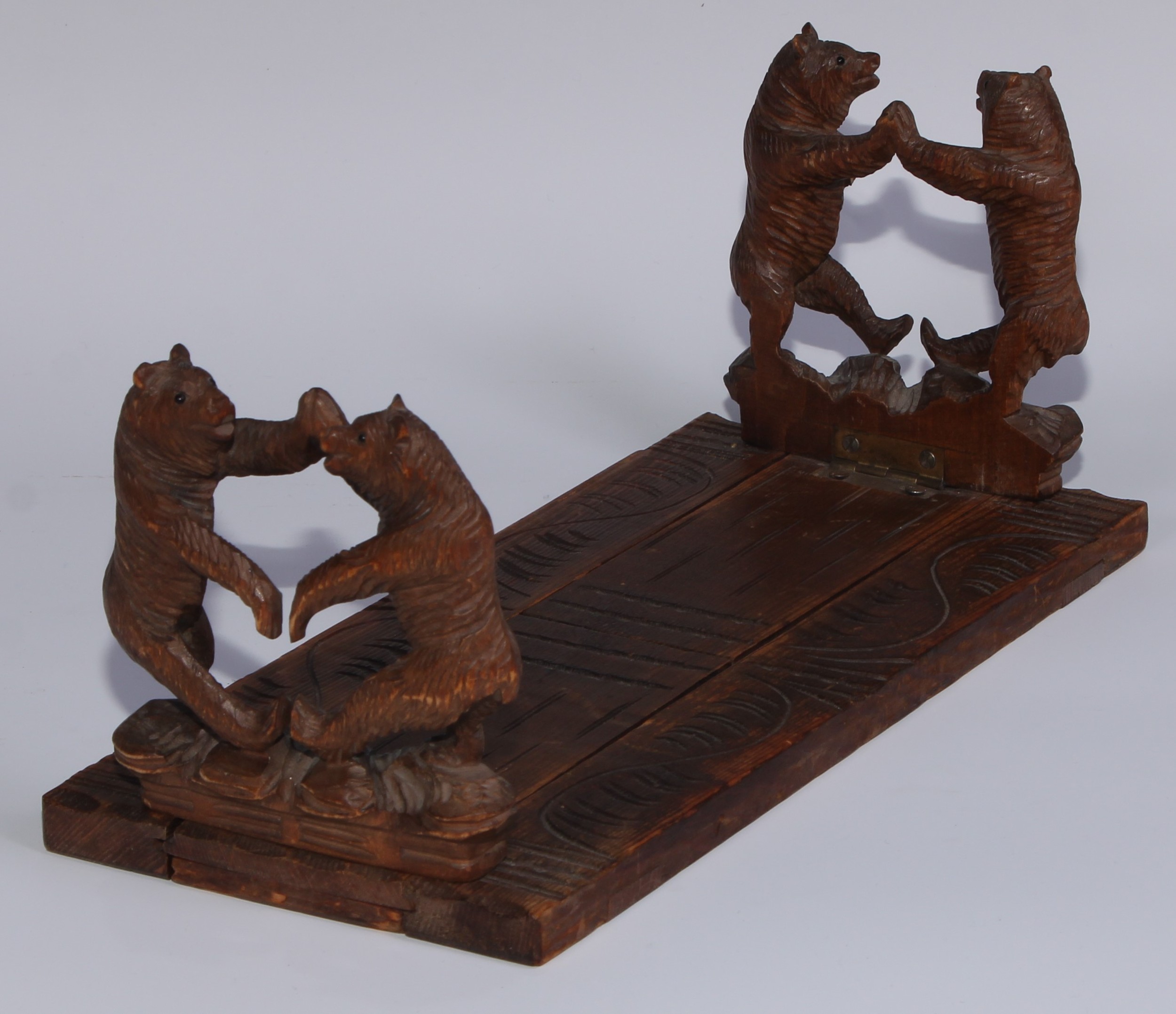 A Black Forest novelty book slide, each folding end support carved with dancing bears, 31cm wide, - Image 2 of 5