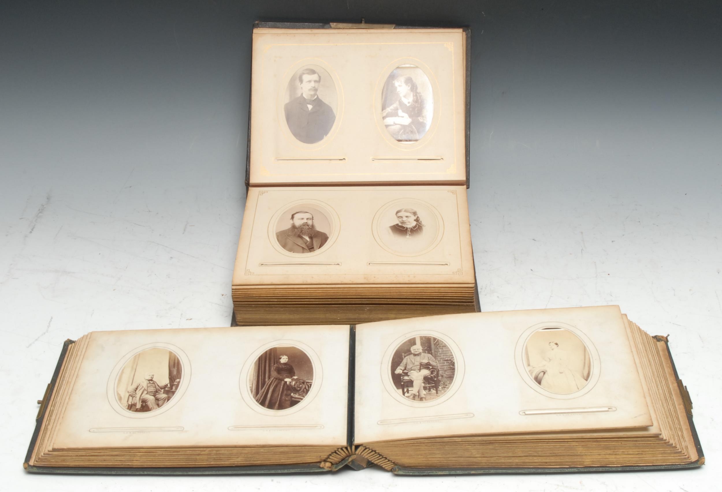 Photography - a 19th century tooled leather carte de visite album, containing various single and - Image 2 of 4