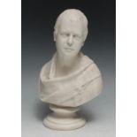 A Parian ware portrait bust, of Sir Walter Scott (1771 - 1832), waisted socle, 22cm high