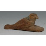 Antiquities - a Ptolemaic Egyptian carved wooden depiction of Horus (falcon), 13.5cm long, Late