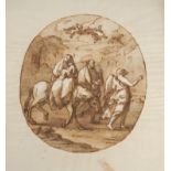 Italian School, The Flight to Egypt, sepia, oval, 27cm x 21cm, unframed