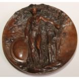 An Art Nouveau brown patinated bronze circular plaquette, inscribed SPQ[R]14xm diam, 14cm diameter