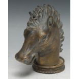 Automobilia- an early 20th century brass car mascot, cast as a horse's head, 14cm high
