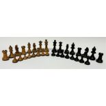 A boxwood and ebonised Staunton pattern chess set, the Kings 7.5cm high