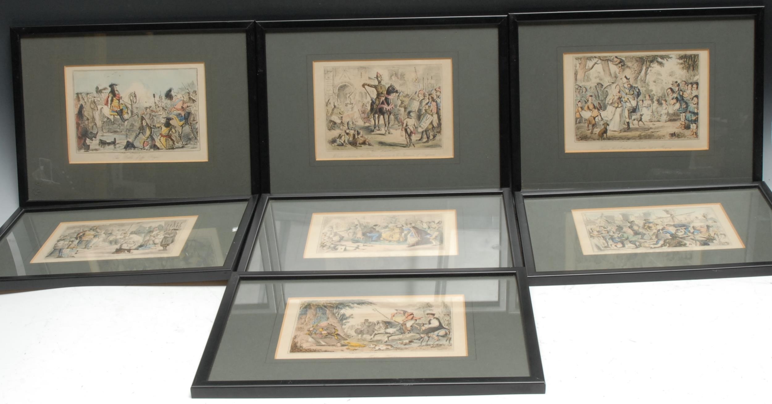 John Leech (1817 - 1864), after, set of seven caricature and comical prints, Embarkation of King