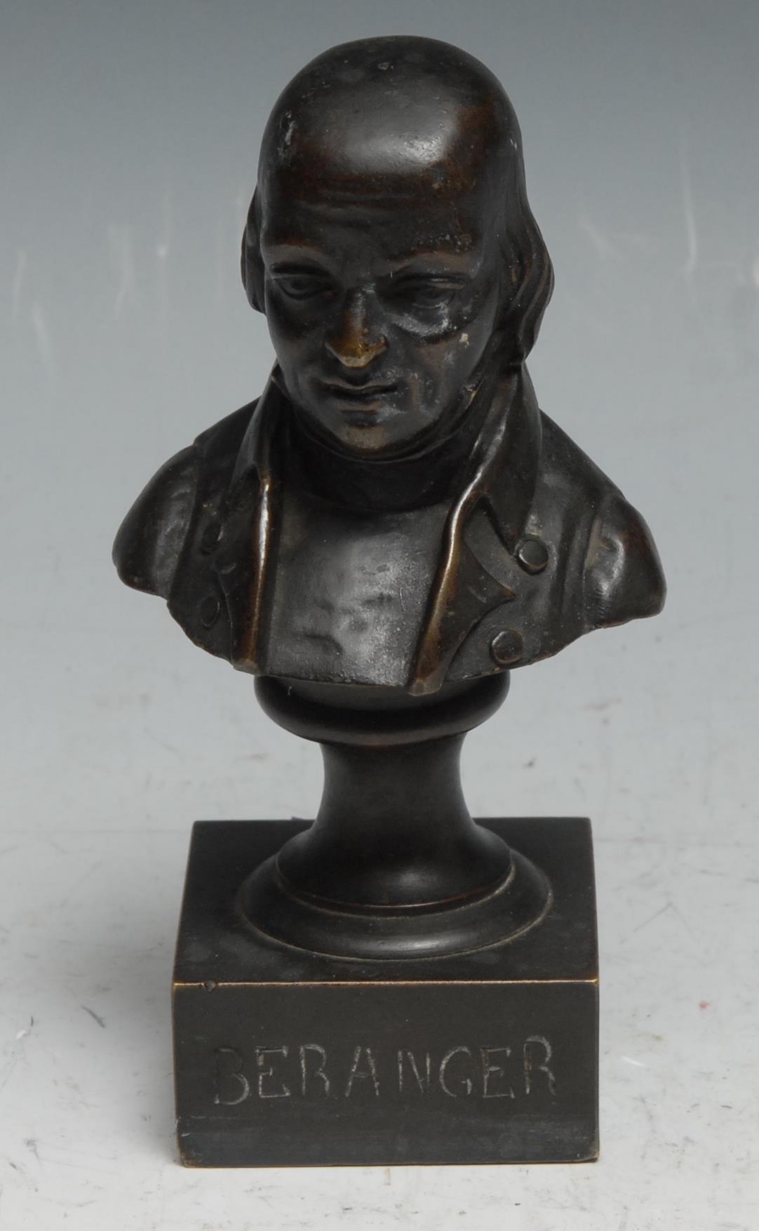 A 19th century dark patinated cabinet bronze, of Pierre-Jean de Beranger (1780 - 1857), 10.5cm high