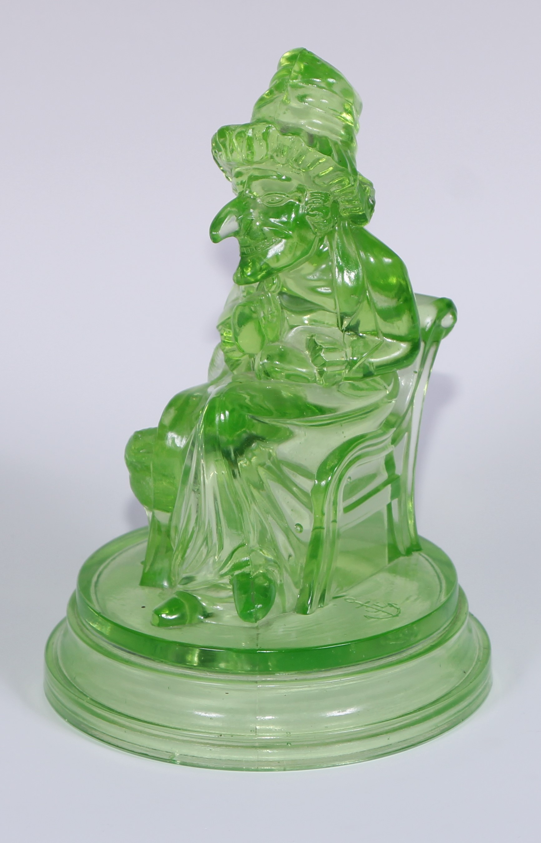 A pair of John Derbyshire press moulded uranium glass models, of Mr Punch and Judy, circular - Image 3 of 11