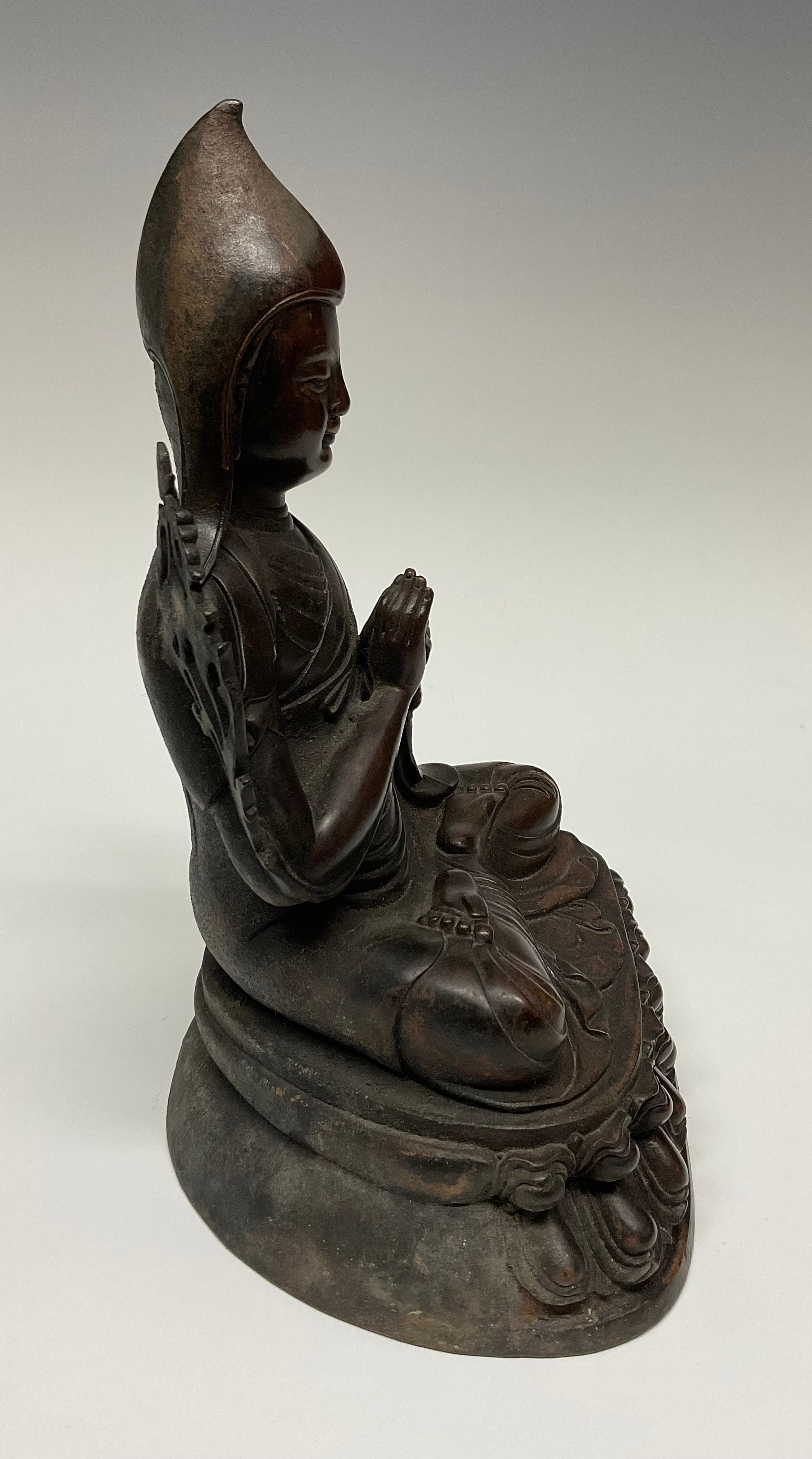 Tibetan School, a bronze, Tsongkhapa, seated in meditation, lotus base, 23.5cm high - Image 2 of 4